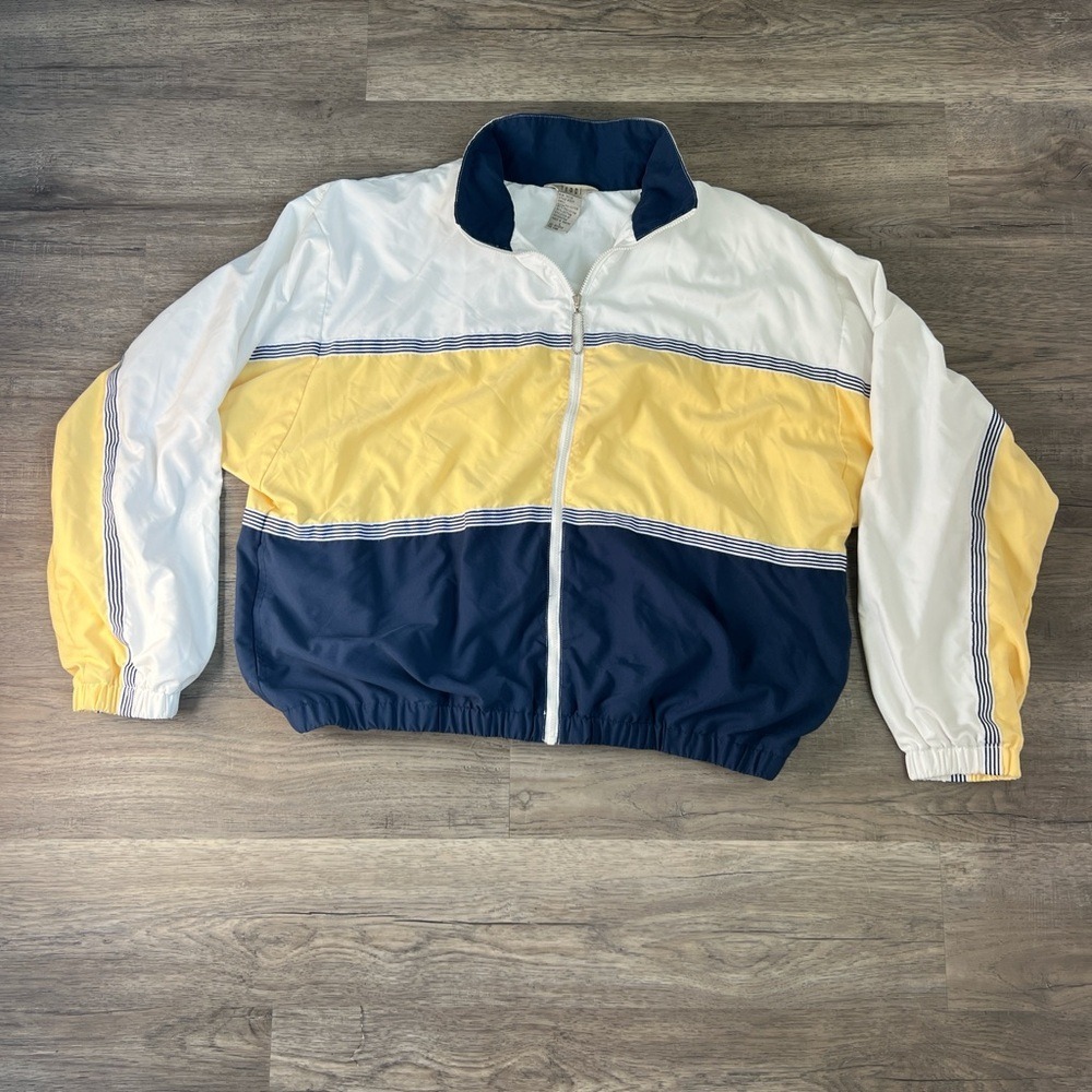 TEDDI Unisex Colorblock Windbreaker‎ Jacket White Yellow Navy Blue Stripes XL